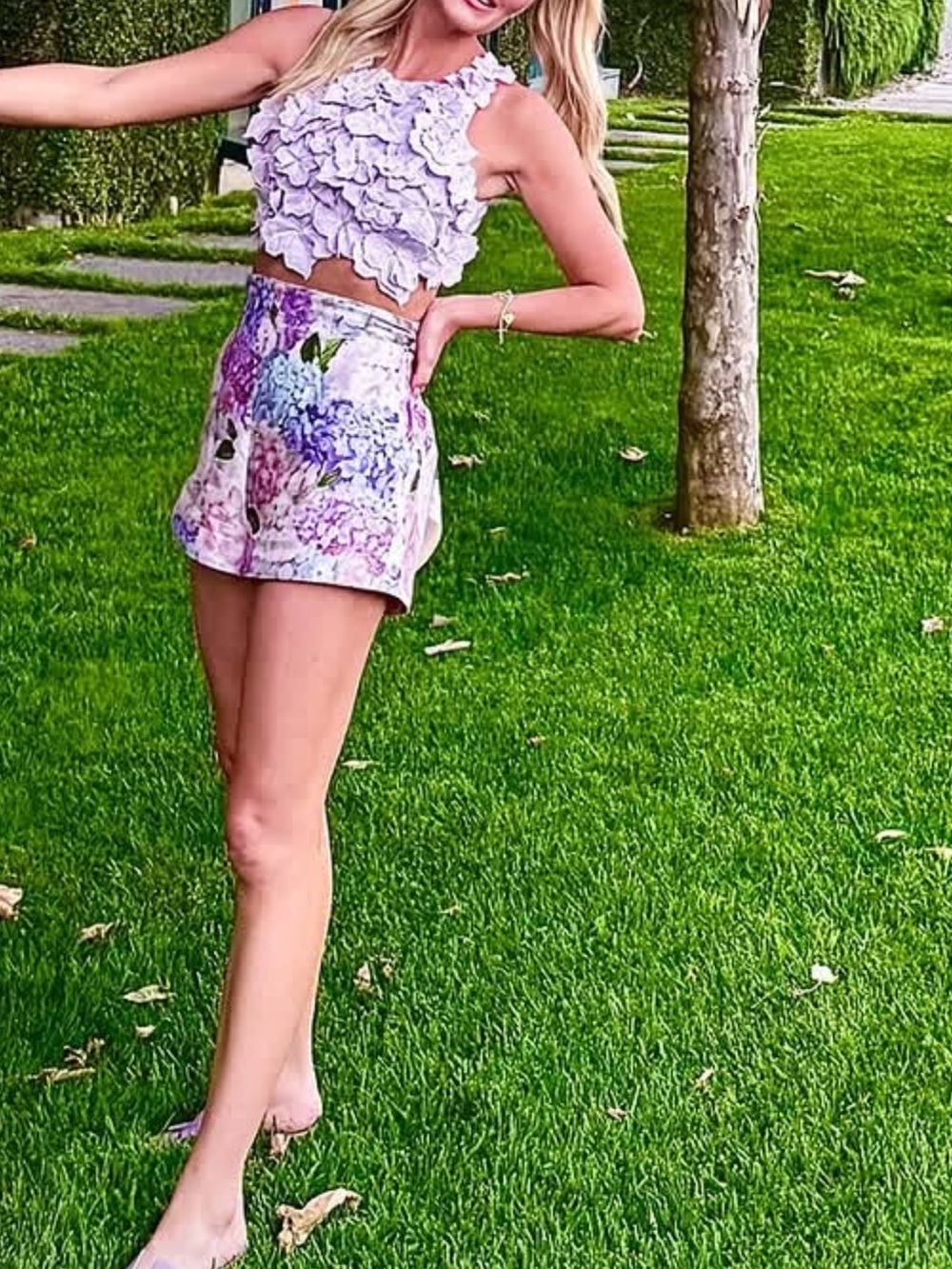 Zimmerman hydrangea silk short and Floral Ruffle Crop Top & Matching Shorts Set - Picture 1 of 7